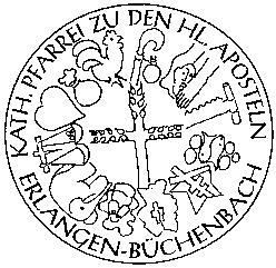 Das erste Siegel der Pfarrei mit den Apostelsymbolen. Pfarrsiegel