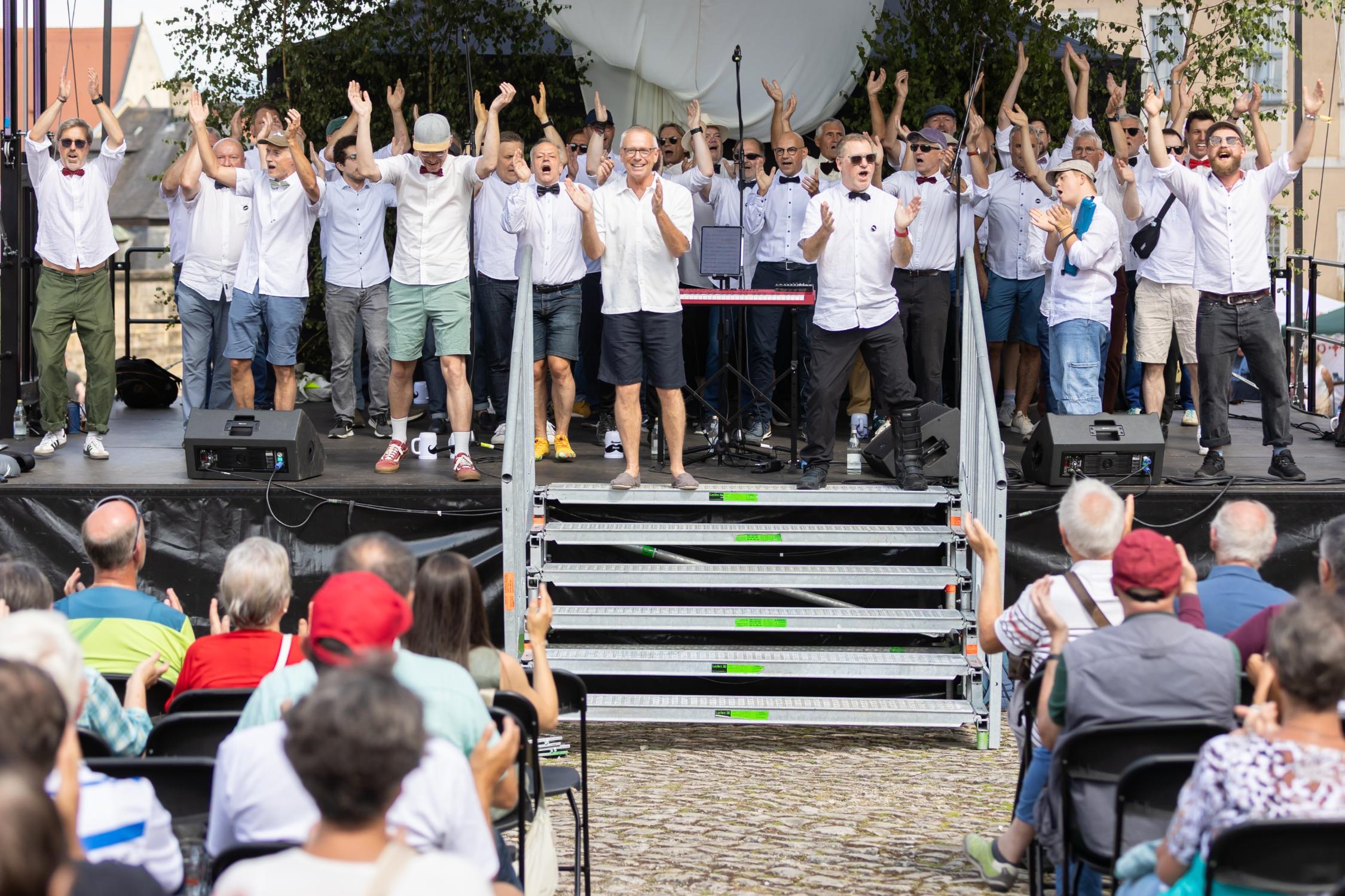 Der Chor 'Männersache' schloss das Bühnenprogramm auf dem Domplatz ab. Buntes Programm am Heinrichsfest-Sonntag, 13. Juli 2025. heinrichsfest-so-92.jpg
