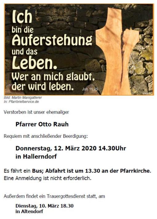 Sterbeanzeige Pfarrer Rauh